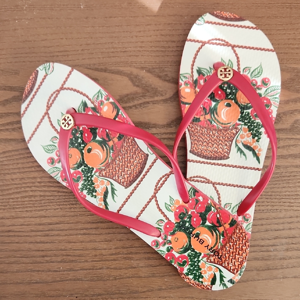 NWOT- Tory Burch Fruit Basket Sandals with Red Straps